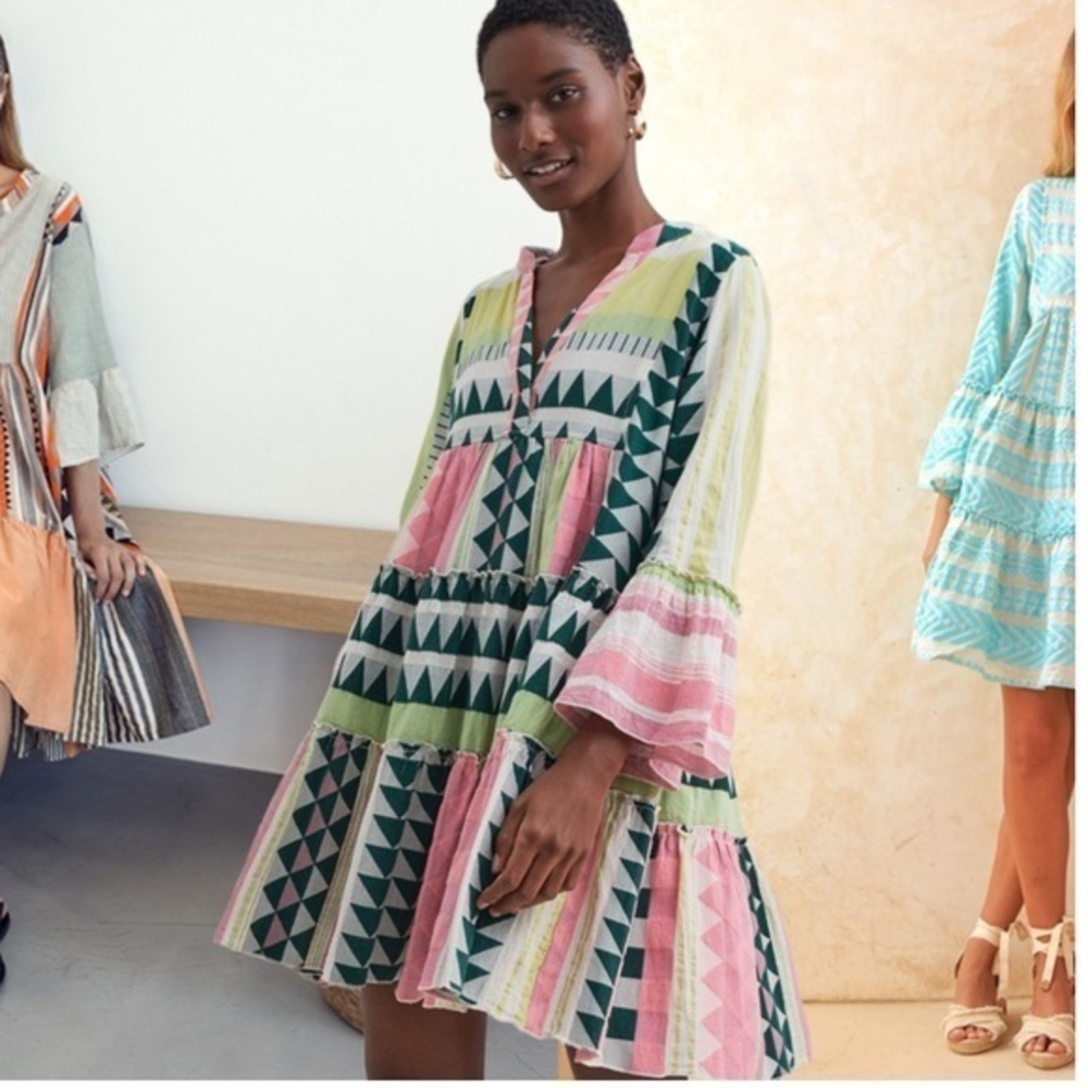 Devotion Twins Dress Ella Mini Tunic Swing in Ibiza Aztec Green Pink